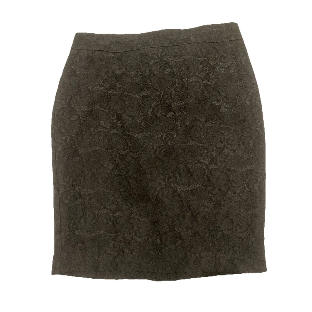Ann Taylor Black Lace Fully Lined Pencil Skirt Knee Length Rear Slit